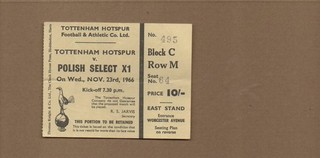 Used Ticket Tottenham v Polish Select XI 23.11.1966