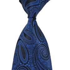 New Classic Paisley Blue Black Jacquard Woven 100 Silk Men's Tie Necktie