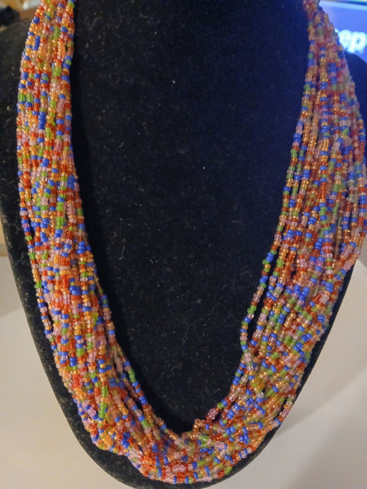 Statement  Necklace Multi  Strand Multi-Color Gla… - image 6