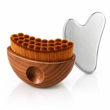 2-in-1 Lymphatic Drainage Face Brush Stainless Steel Gua Sha Premium Wood