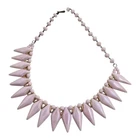 Vintage West Germany Pink Milk Glass Dagger Fringe Bib Necklace Gold Tone 17"