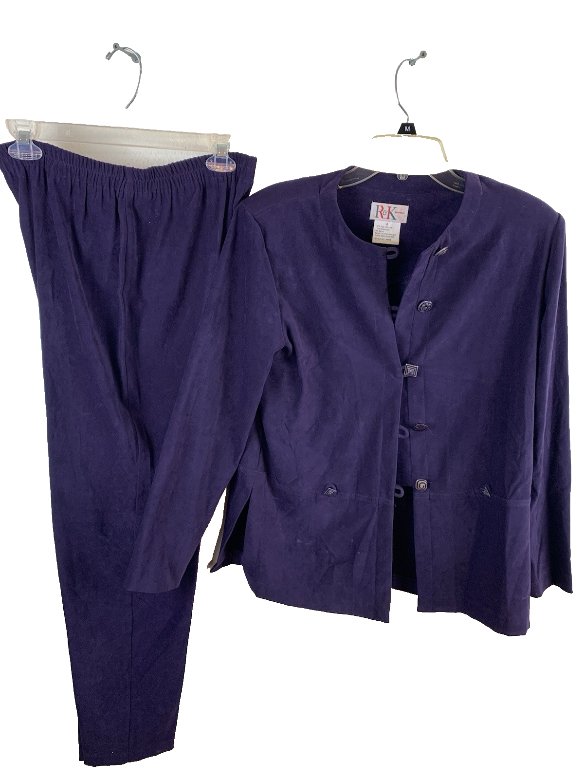 Vtg Women's purple pant suit jacket sz 8 velour suede feel 1990s R&K Leisure y2k