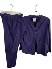 Vtg Women's purple pant suit jacket sz 8 velour suede feel 1990s R K Leisure y2k