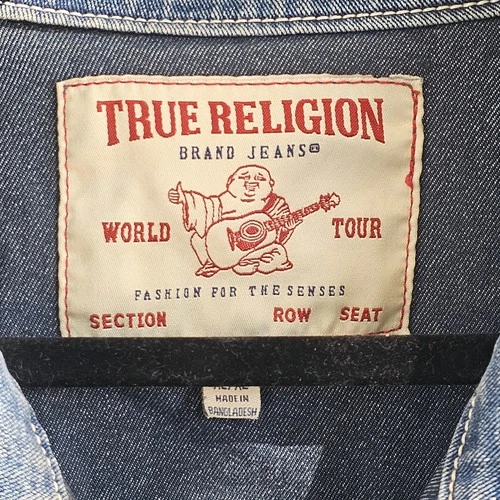 ​True Religion Jimmy Denim Jacket Mens XL Blue Horseshoe Flap Pockets Trucker  image 2