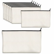 8 Pack Canvas Pencil Pouch, DIY Craft Zipper Bags Blank Makeup Bags Multifunc...