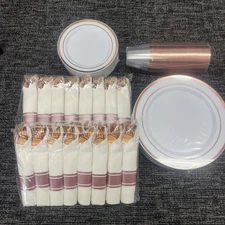 Wellife 350 Pieces Rose Gold plastic Dinnerware 50 Guests Disponsable 