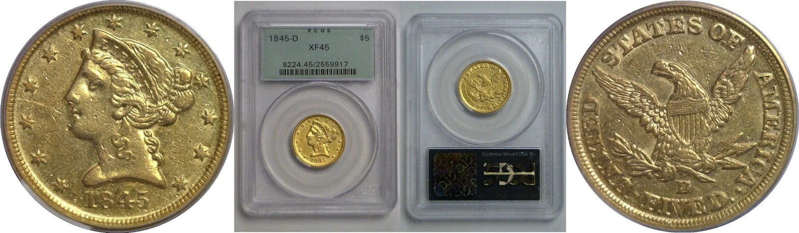 1845-D $5 Liberty PCGS XF-45