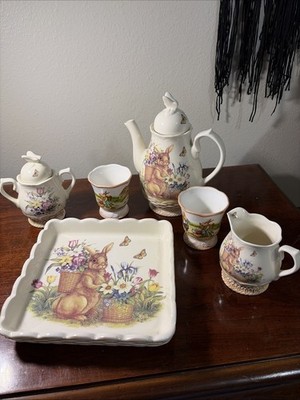 Cracker Barrel Easter Traditions 6-Piece Tea Set with Tray Two Cups
