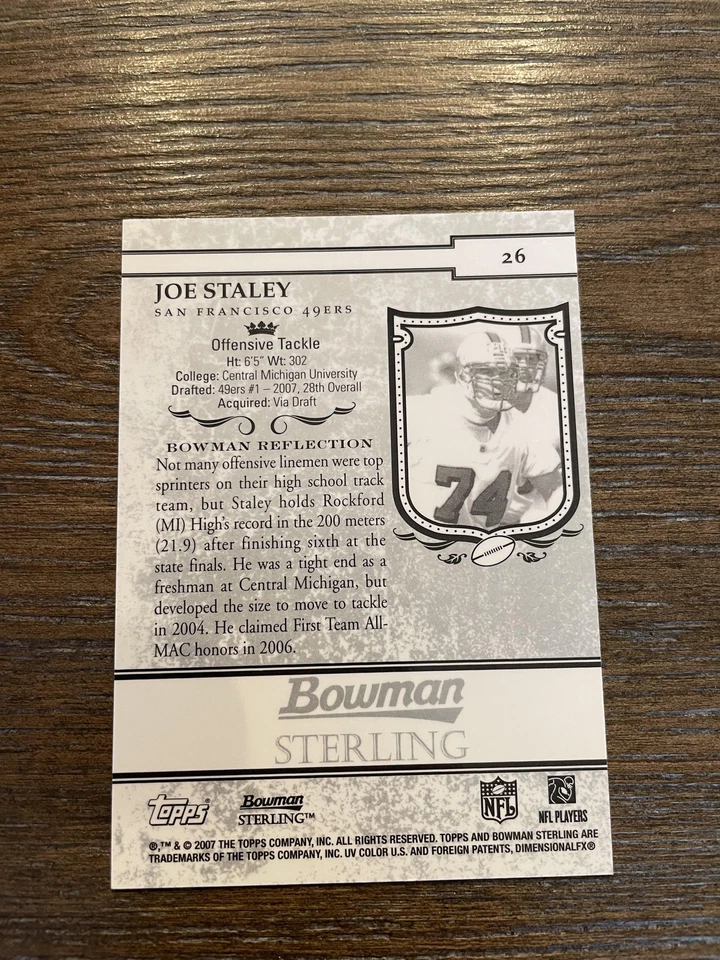 2007 Bowman Sterling #26 Joe Staley - Image 2 of 2