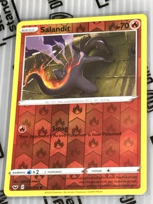 🦎 Salandit SWSH01: Sword & Shield #027/202 Reverse Holo Poké Art NM - Image 1 of 2
