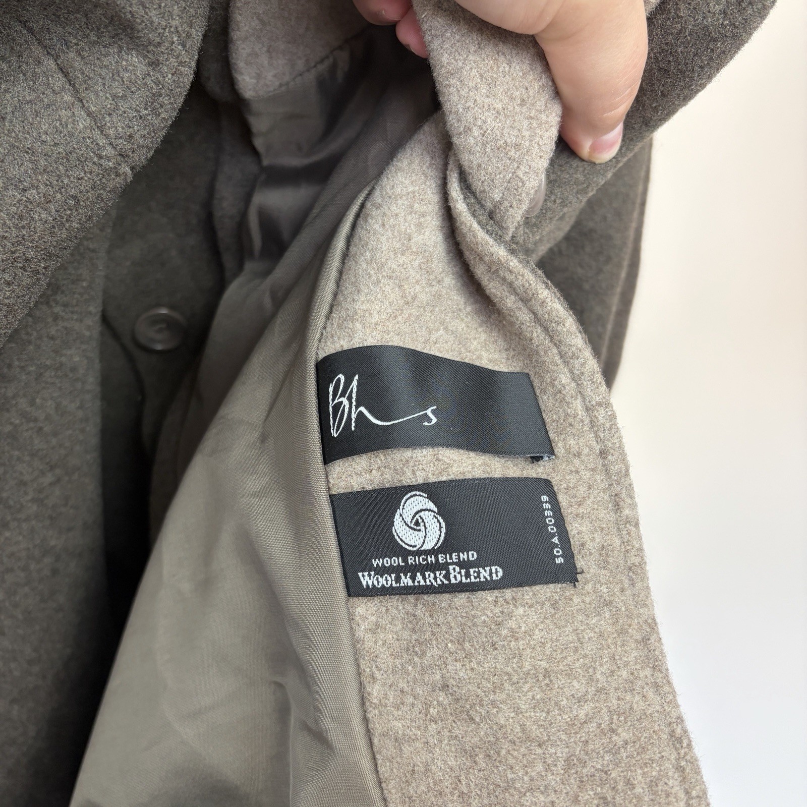 BHS Wool Blend Vintage Woolmark Brown Beige Button-Up Winter Coat Size UK 18 image 6