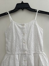 NEW Polo Ralph Lauren Girls EYELET Buttoned Cotton Dress White Fit Flare sz 8