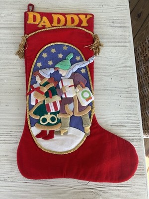 Vintage Bucilla Velvet Felt Daddy Stocking Christmas Tassels Appliqué