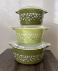 Vintage Pyrex Spring Blossom Green V2 Casserole Set 473 474 475 Lids Redesign