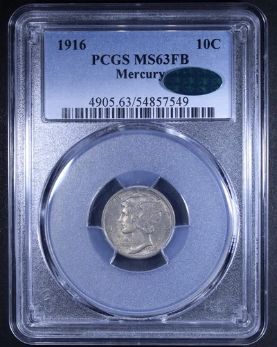 1916 Mercury Dime - 10c PCGS MS63 FB CAC ✅ - Full Bands - Nice Coin!