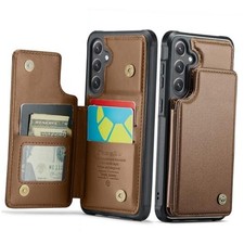 Wallet Case for 5G, Premium Leather Folio Case with Card Galaxy S24 Brown