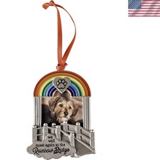 Silver Hanging Pet Memorial Ornament with Rainbow Design - 1.5x1.25 Photo Holder