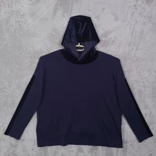 Eileen Fisher Shirt Womens Petite Small Blue Hooded Velvet Trim Jersey Top