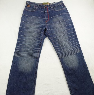 Akademiks Jeans Mens 36x32 Blue Straight Leg Distressed Denim Red