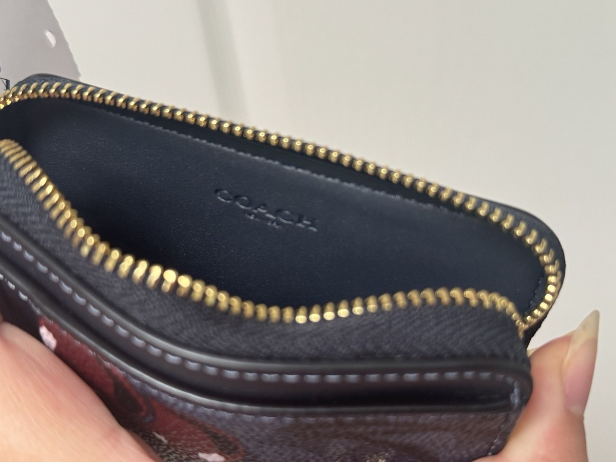 NWT Coach CZ468 Zip Card Case Signature With Cherry Mini Wallet