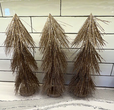 Set of 3 Gold Tinsel Tabletop Christmas Decorated Trees 15 in Holiday