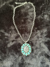 Checkers and Turquoise Concho Western Necklace. Adjustable Length.