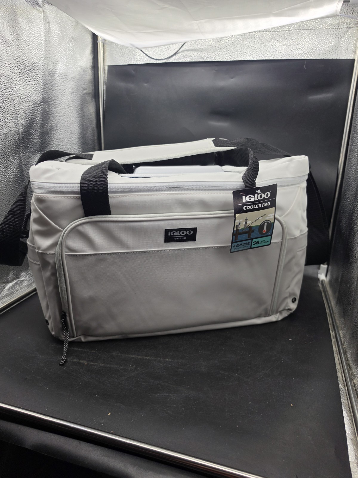 Bag 36-cans Insulated Soft Foldable White Gray Beach Fishing
