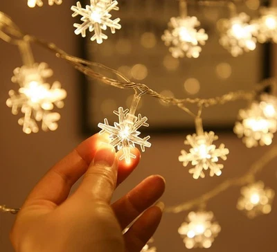 RUIXUE Christmas 40 LED Snowflake Fairy Lights Battery Powered Indoor Room Decor
