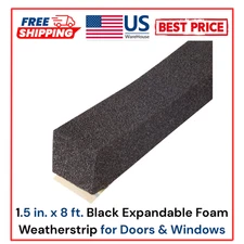 1.5 in. x 8 ft. Black Expandable Foam Weatherstrip for Doors & Windows