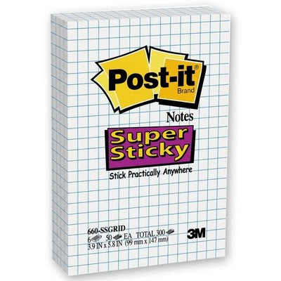 Post-it 660-SSGRID Super Sticky Grid Notes, 4 x 6'', Pack of 6 Pads