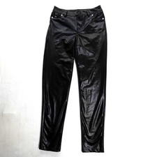 Black Faux Leather 5-Pocket Straight Leg Pants size petite 26 waist 27 inseam