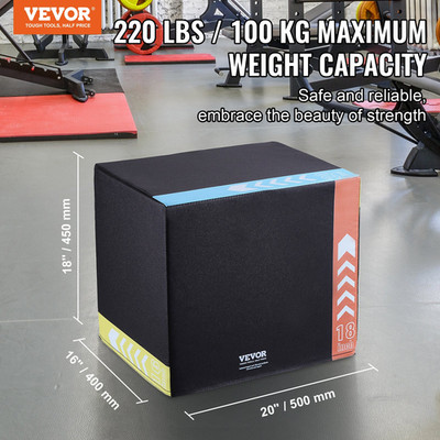 3 in 1 Plyometric Jump Box, 20/18/16 Inch Cotton Plyo Box, Black
