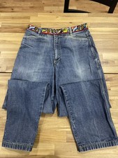 Platinum FUBU Carpenter Jeans Baggy Y2K Crosshatch Denim Graphic Waistband