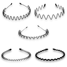 Unisex Black Elastic Non Slip Simple Metal Headbands For Men Women Wavy Hairband