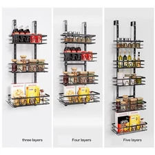 3/4/5 Tier Over The Door Pantry Organizer Shelf Metal Hanging Spice Rack Kitchen