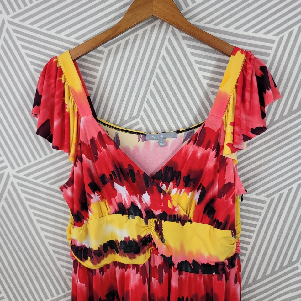 Y2K NY Collection Stretch Dress Size XL Sheath slinky Casual Vintage Red Yellow - Image 3 of 4