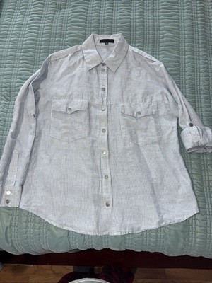 Sanctuary M Women s Snaps Collar Linen Cotton Long Roll Up Sleeve Shirt EUC