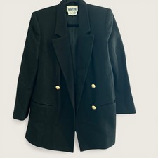 Vintage Prophecy Petite Black Double Breasted 100 Pure Wool Blazer Size 8