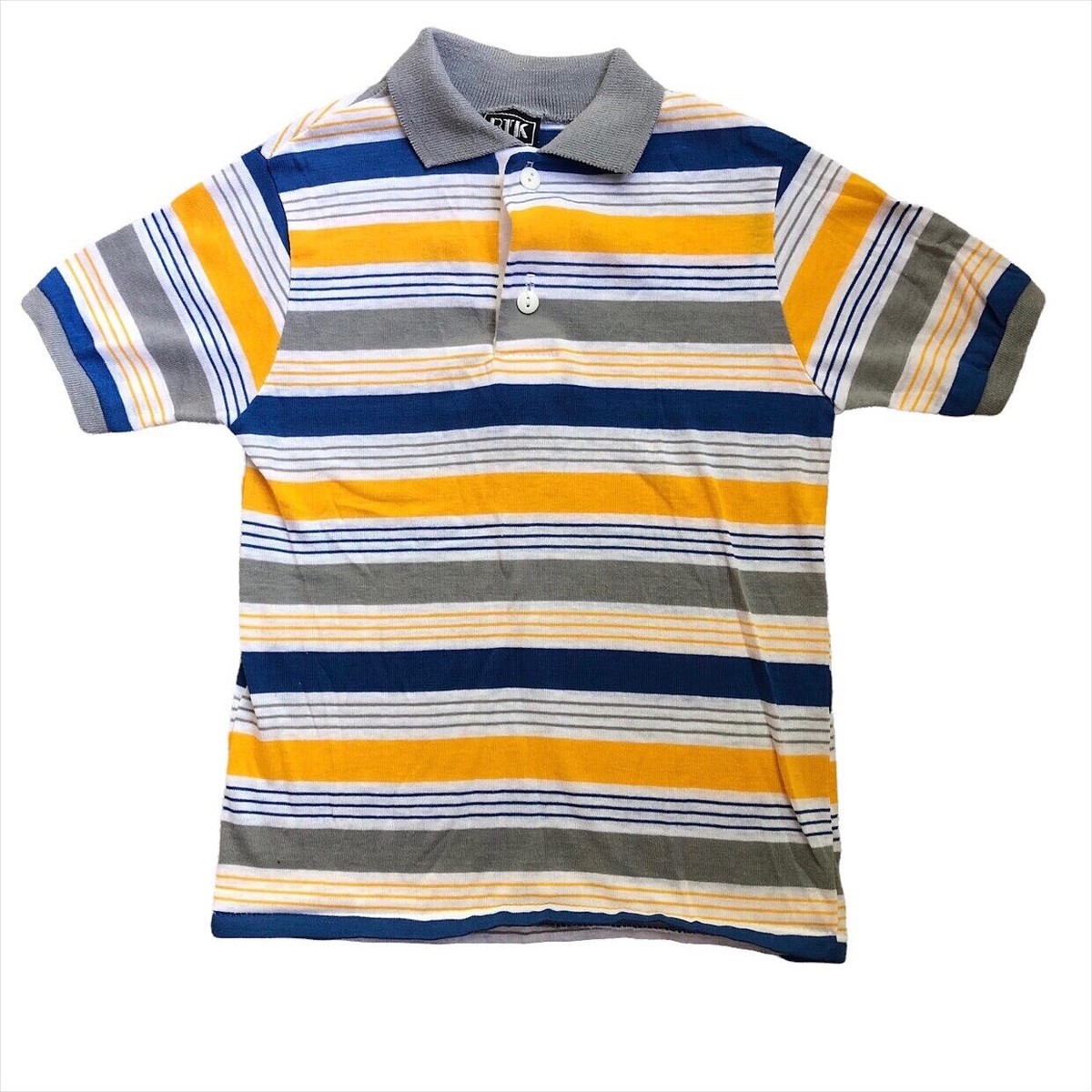Vintage Boys 6 8 Polo Striped Short Sleeve Blue Yellow Gray