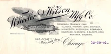 1891 Wheeler & Wilson Mfg Co Chicago IL Collection Invoice H T Fate Signed