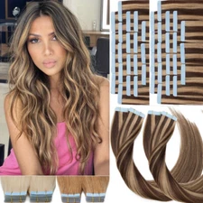 Ombre Thick Tape In Human Hair Extensions Weft Full Head 100% Real Remy 10-60pcs