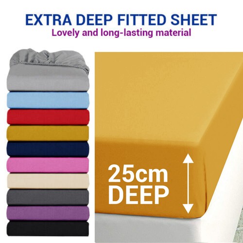 25 cm Full Fitted Sheet Elastic Bed Sheet Double Super King Size Mattress Covers eBay
