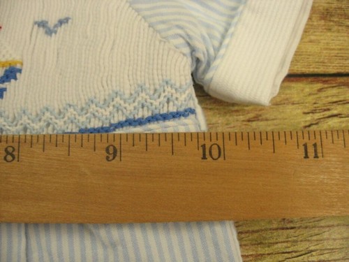 Vintage Boys Sailboat Preppy Nautical Smocked Bubble Romper Striped 3 mo. - Picture 7 of 9