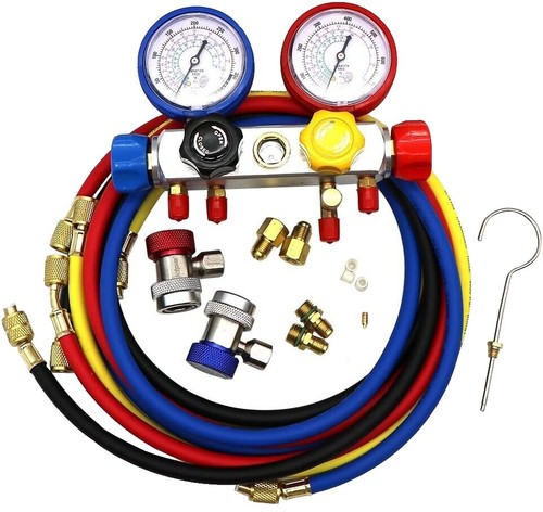 Relaxweex Refrigeration Pressure Gauge Kit For R-134a, R-404a, R-22, R-410a - 0-800psi, 1/8 NPT, Blue & Red Dial 80mm - View #6