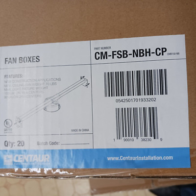 Centaur Electrical CM-FSB-NBH-CP Ceiling Fan & Light Box Brace Kit (Lot of 4)