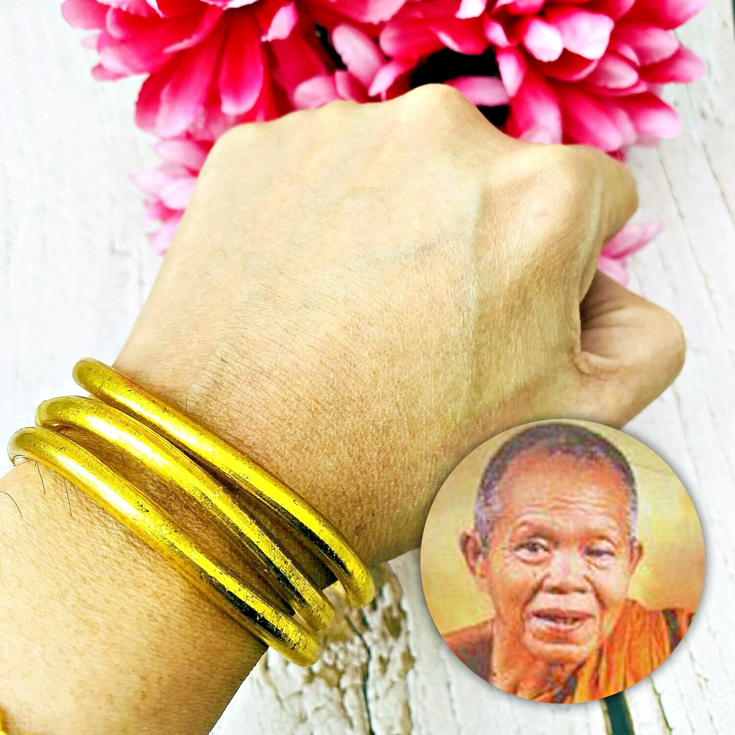 Bangle 3Pcs Gold Sand Bracelet Rich MahaSedti Kabbalah Lp Koon Thai Amulet 16063-image