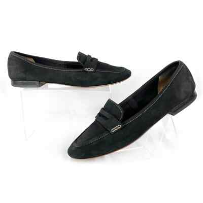 Linea Paolo Womens Penny Loafers Abby Black Suede Slip On Low Heel US 8.5