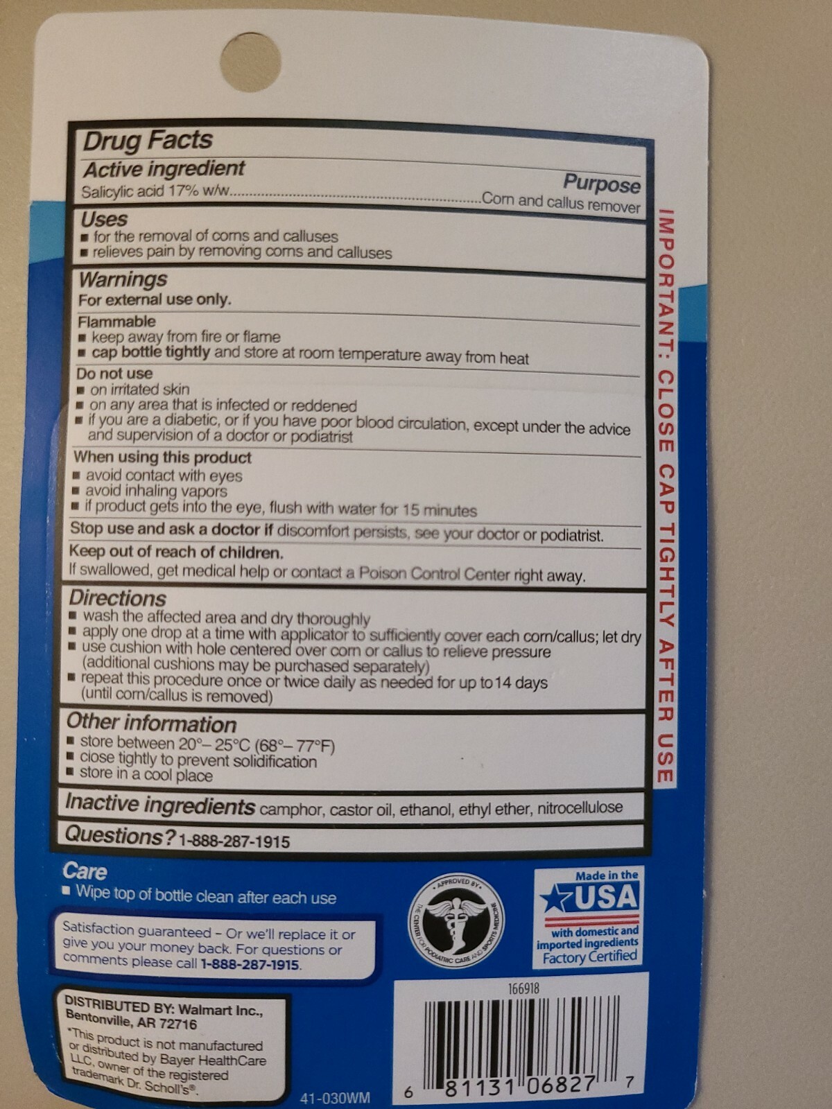 Equate Liquid Corn & Callus Remover Salicylic Acid Cushions Foot Feet