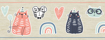 GB90250g8 Playful Cats Peel and Stick Wallpaper Border 8in Height x 15ft