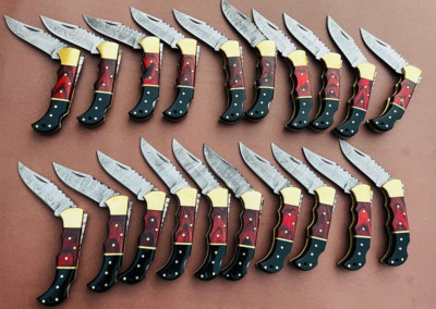 Lot of 20 PCS Damascus handmade Back Lock Folding Pocket knife camping Hunting